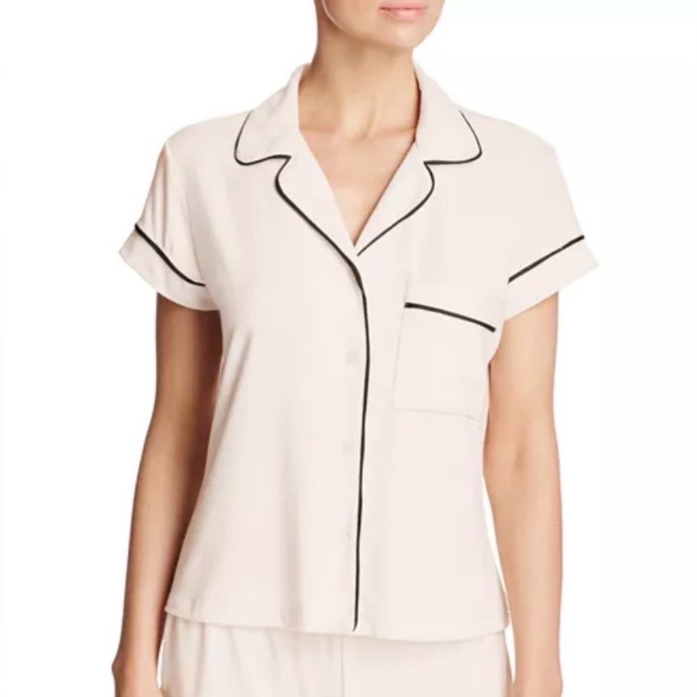 Eberjey Gisele Short Sleeve Soft Pink/Black Pajama Top- Size S